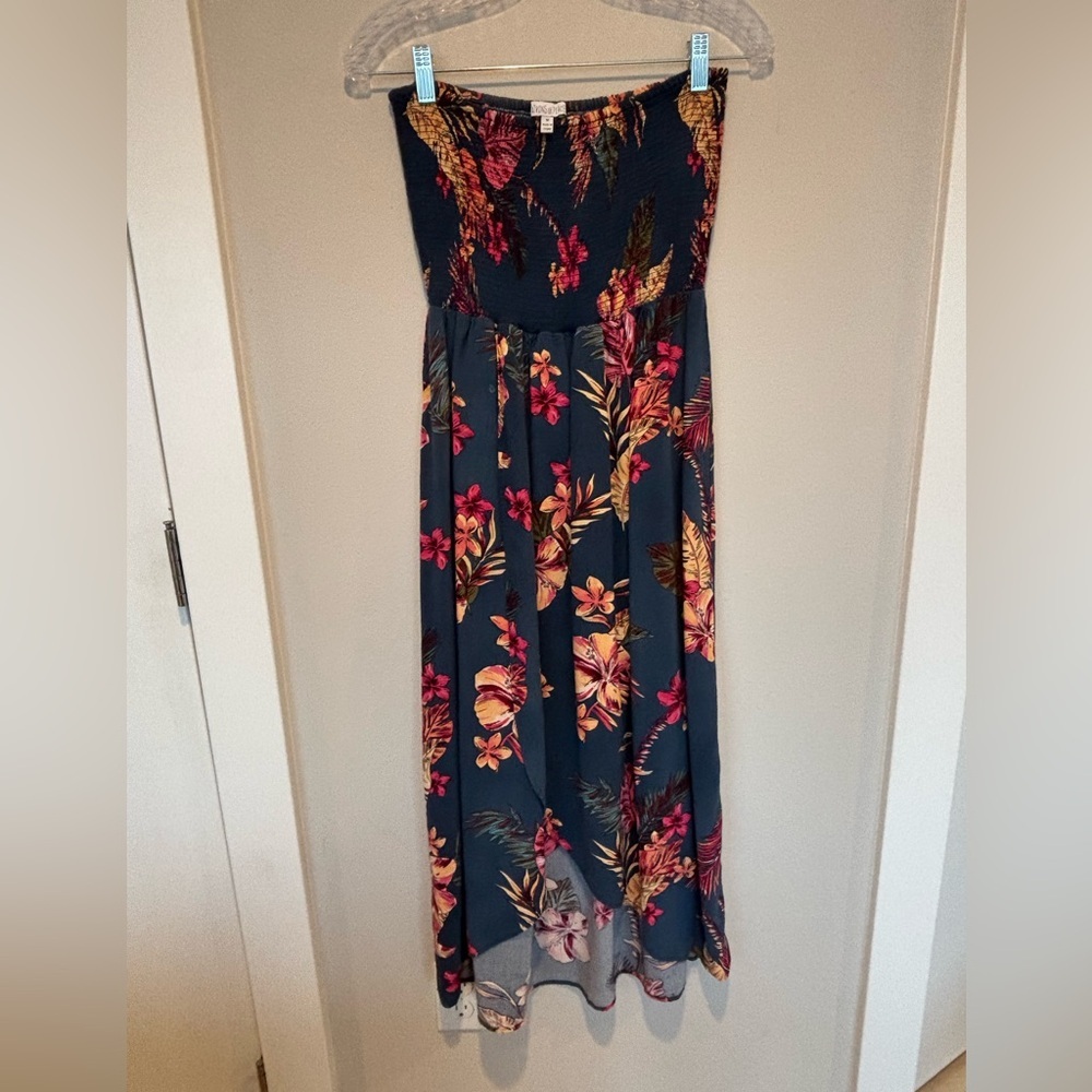 Patrons of Peace Navy and Pink Floral High Low Dress 220 Sale